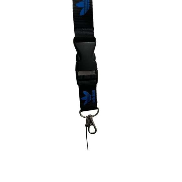 Adidas Lanyards Black Blue Detachable Keychain Clip ID Holder Strap - Picture 2 of 2